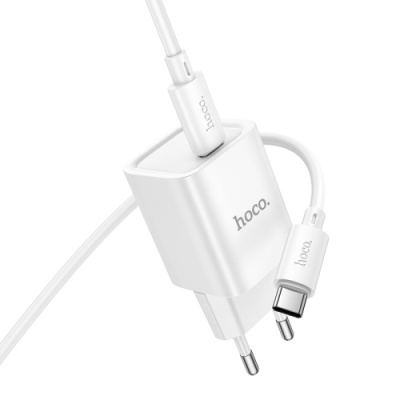 мережевий зарядний пристрій hoco c148a 1type-c/30w/pd + (type-c - type-c) (бiлий) 