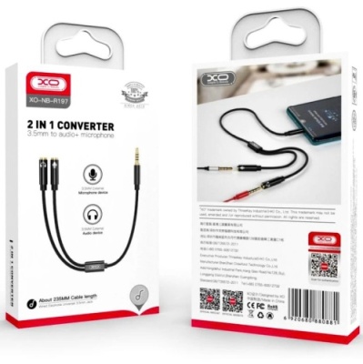 розгалужувач aux xo nb-r197 3.5mm male to audio + microphone 0.23m (чорний) 