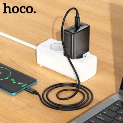 мережевий зарядний пристрій hoco cs26a pd45w+ qc3.0 (1usb/2type-c/3a) (чорний) 