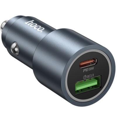 Автомобільний Зарядний Пристрій Hoco Z60 1USB/18W/QC3.0 + 1Type-C/30W/PD (Сірий)