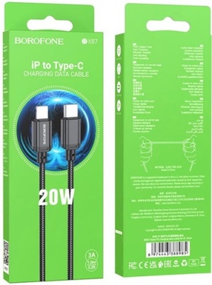 кабель borofone bx87 type-c - lightning (pd) 20w/3a/1m (чорний) 