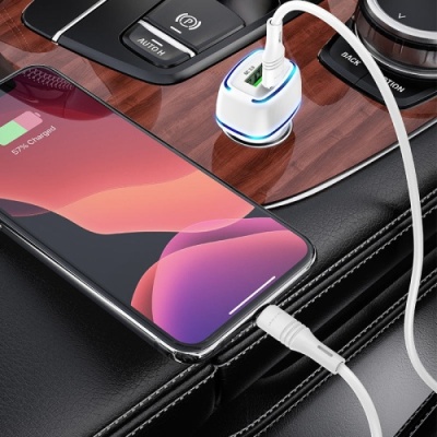 Автомобільний Зарядний Пристрій Borofone BZ14A 1USB/18W/QC3.0 + 1Type-C/20W/PD + (Type-C - Lightning) (Білий)