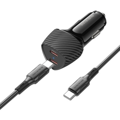 Автомобільний Зарядний Пристрій Borofone BZ31D 2Type-C/60W/PD + (Type-C - Type-C) (Чорний)
