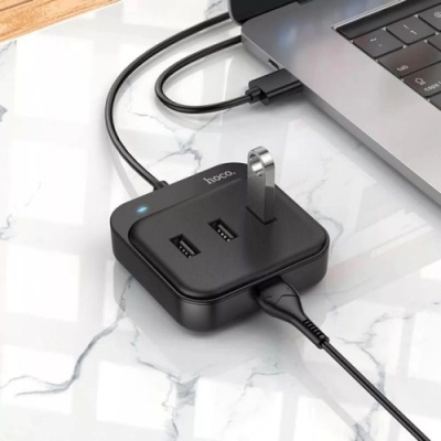 usb hub hoco hb31 easy 4-in-1 converter (usb to usb2.0*4) 1,2m. black 