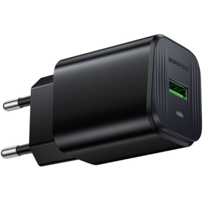 мережевий зарядний пристрій borofone bas82a qc3.0 (1usb/3a) (чорний) 