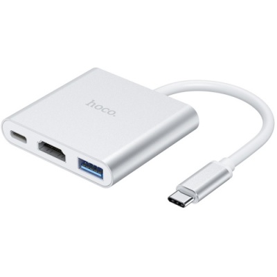 перехідник hoco hb14 type-c to usb3.0+hdmi+pd (сталевий) 