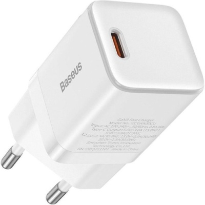 мережевий зарядний пристрій baseus gan3 fast charger eu (ccgn010102) 1type-c/30w/pd (білий) 