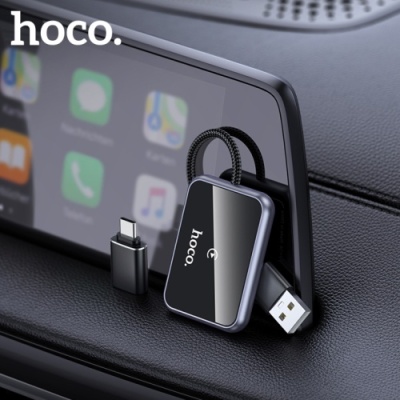 Адаптер бездротовий автомобільний Hoco HU1 CarPlay/Android Auto - USB/ Type-C (сірий)
