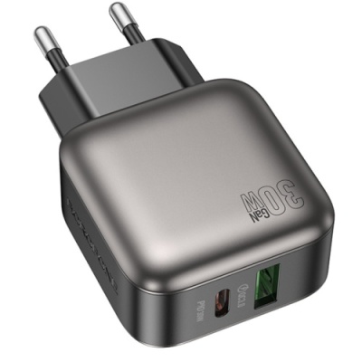 мережевий зарядний пристрій borofone bas55a gan 1usb/20w/qc3.0 + 1type-c/30w/pd (чорний) 