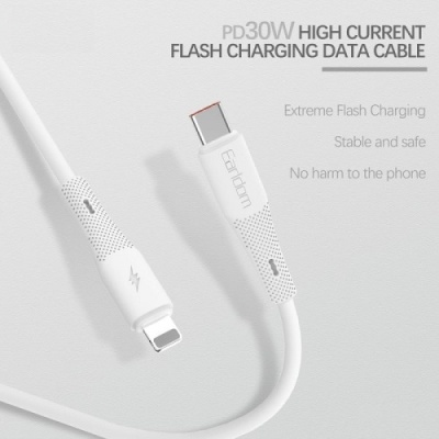 кабель earldom ec-185c-l silicone type-c - lightning pd/30w/3a/1m (білий) 