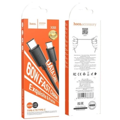 кабель hoco x88 gratifield (pd) type-c - type-c 60w 3a/1m (чорний) 