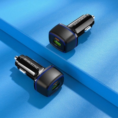 Автомобільний Зарядний Пристрій Borofone BZ14A 1USB/18W/QC3.0 + 1Type-C/20W/PD (Чорний)