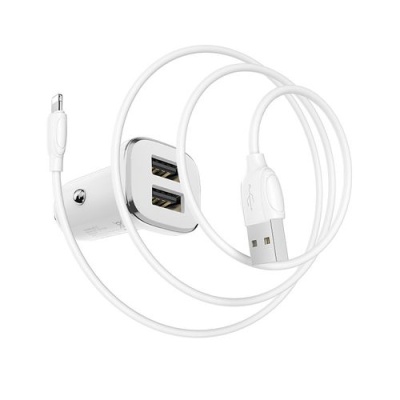 Автомобільний Зарядний Пристрій Borofone BZ12 2USB/2.4A + (USB - Lightning) (Білий)