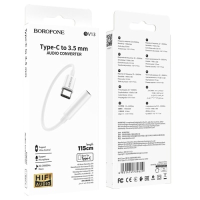 перехідник borofone bv13 type-c - 3.5 audio jack (білий) 