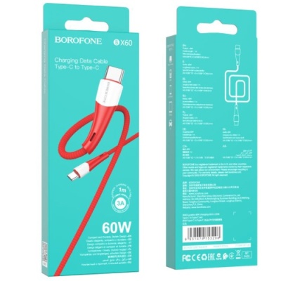 кабель borofone bx60 superior type-c - type-c (pd) 60w 3.0a/1m (червоний) 