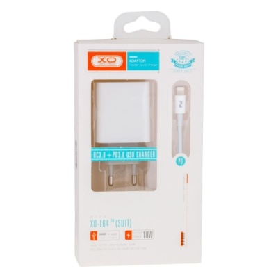 мережевий зарядний пристрій xo l64 1usb/18w/qc3.0 + 1type-c/20w/pd + (type-c - lightning) (бiлий) 
