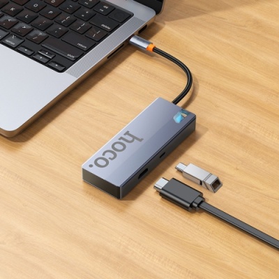 usb hub hoco hb50 type-c 5-in-1 (hdtv+pd+usb3.0*3) (сірий) 