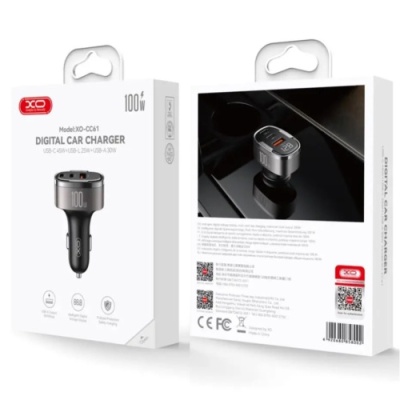 Автомобільний Зарядний Пристрій XO CC61 100W 1USB/30W/QC4.0 + 1Type-C/45W/PD + 1Lightning/25W (Чорний)