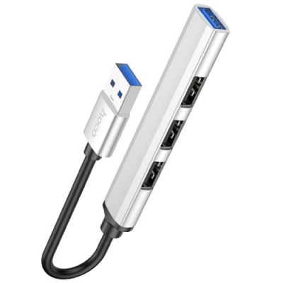 usb hub hoco hb26 4-in-1 adapter (usb to usb3.0+usb2.0*3) (сріблястий) 