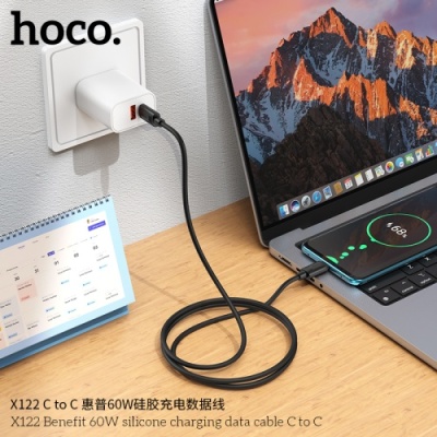 кабель hoco x122 silicone type-c - type-c 60w/1m (чорний) 
