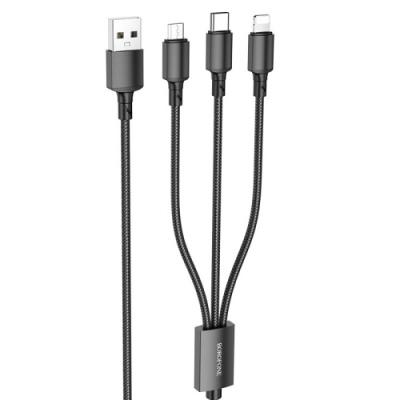 кабель borofone bx72 3in1 usb - (lightning+microusb+type-c) 2a/1m (чорний) 