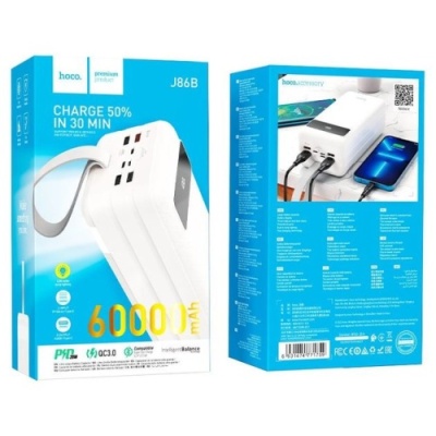 додаткова батарея power bank hoco j86b electric 22.5w fully compatible pd20w/qc/lcd/lamp 60000mah (білий) 