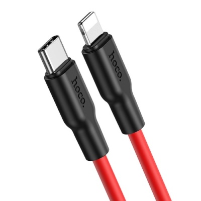 кабель hoco x21 plus silicone (pd) type-c - lightning 20w/3.0a/1m (чорно-червоний) 