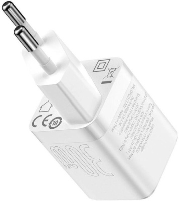 мережевий зарядний пристрій baseus gan3 fast charger eu (ccgn010102) 1type-c/30w/pd (білий) 