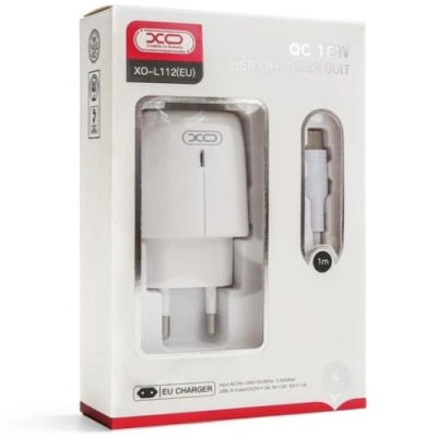 мережевий зарядний пристрій xo l112 1usb/18w/qc3.0 + (usb - microusb) (бiлий) 