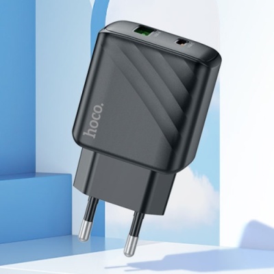 мережевий зарядний пристрій hoco cs23a 1usb/18w/qc3.0 + 1type-c/30w/pd (чорний) 