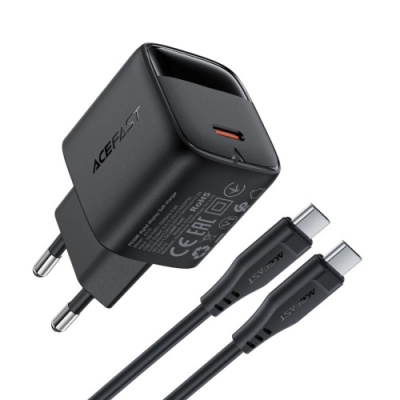 мережевий зарядний пристрій acefast a115 pd30w (1type-c) + type-c - type-c (1,2м) (чорний) 