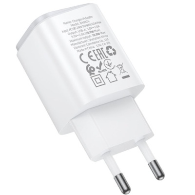 мережевий зарядний пристрій borofone bas82a qc3.0 (1usb/3a) (білий) 