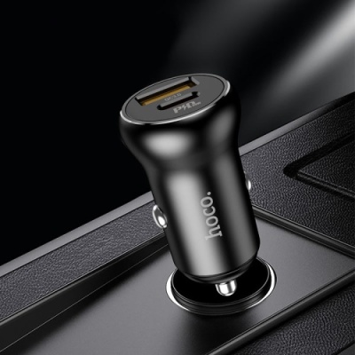 Автомобільний Зарядний Пристрій Hoco NZ5 Smooth road 1USB/30W/QC3.0 + 1Type-C/30W/PD (Чорний)