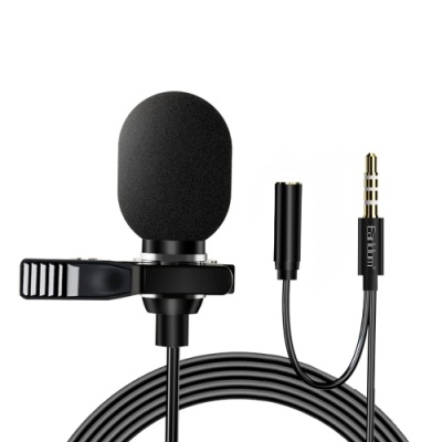 мікрофон петличний дротовий earldom et-e38 3.5mm jack + aux connector/2m (чорний) 