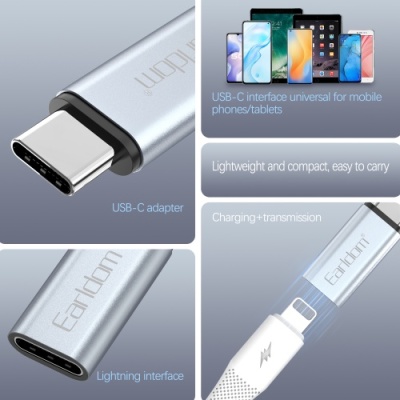 перехідник earldom et-ot104 lightning - type-c grey 
