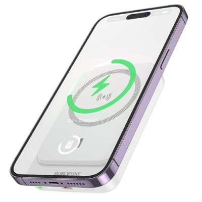 додаткова батарея power bank borofone bj63a with magsafe 15w+pd20w 10000 mah (білий) 