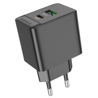 мережевий зарядний пристрій borofone bas14a erudite 1usb/18w/qc3.0 + 1type-c/20w/pd (чорний) 