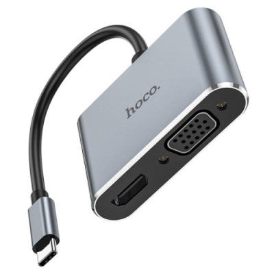 usb hub hoco hb30 type-c eco type-c multi-function converter(hdtv+vga+usb3.0+pd) metal grey 