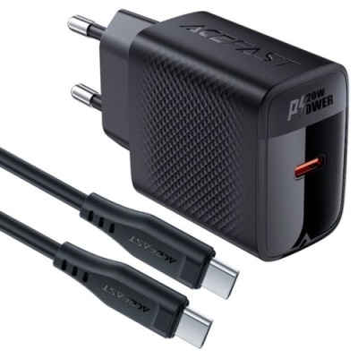 мережевий зарядний пристрій acefast a82 pd20w (1type-c) + type-c - type-c (чорний) 