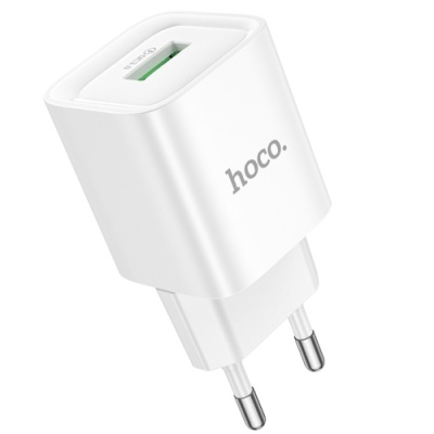 мережевий зарядний пристрій hoco c145a 1usb/18w/qc3.0 (білий) 