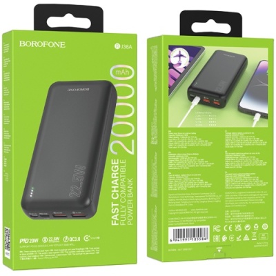 додаткова батарея power bank borofone bj38a power pd20w+qc3.0 22.5w 20000 mah (чорний) 