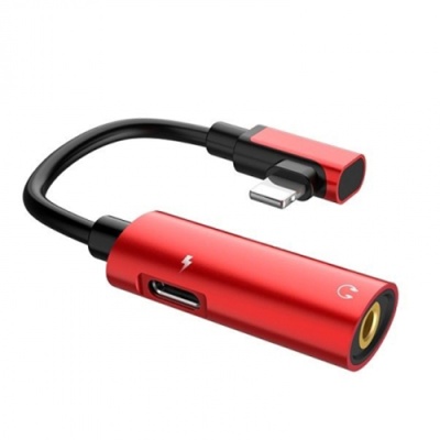перехідник hoco ls17 lightning - (aux (3.5mm)+lightning charge) (червоний) 