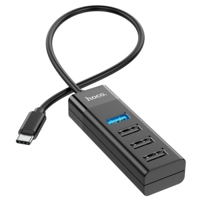 usb hub hoco hb25 easy mix 4-in-1 converter (type-c to usb3.0+usb2.0*3) (чорний) 