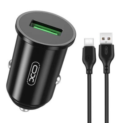 Автомобільний Зарядний Пристрій XO TZ12/CC35 1USB/18W/QC3.0 + (USB - Type-C) (Чорний)