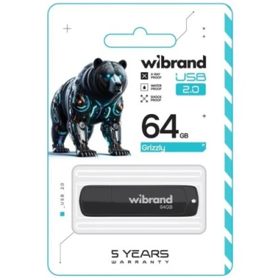 usb флеш-накопичувач wibrand 64gb grizzly (чорний) 