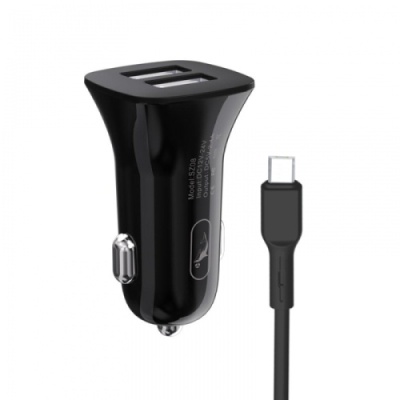 Автомобільний Зарядний Пристрій SkyDolphin SZ08V 2USB/2.4A + (USB - MicroUSB) (Чорний)