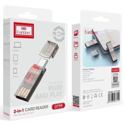 перехідник картрідер earldom et-ot99 usb + usb-c + tf card black 