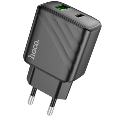 мережевий зарядний пристрій hoco cs23a 1usb/18w/qc3.0 + 1type-c/30w/pd (чорний) 