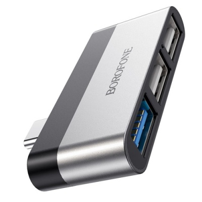 usb hub type-c borofone dh1 type-c to 3usb silver black 