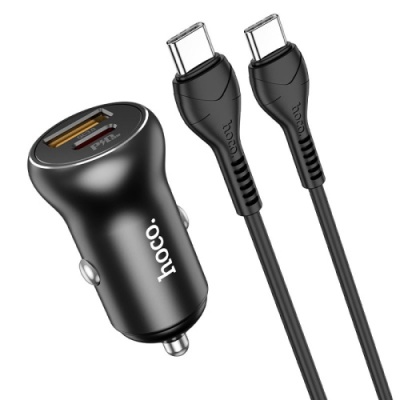 Автомобільний Зарядний Пристрій Hoco NZ5 Smooth road 1USB/30W/QC3.0 + 1Type-C/30W/PD + (Type-C - Type-C) (Чорний)